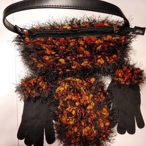 Set of Bag, Gloves and Scarf 100% Raw Silk Multi-Coloured Hippie style